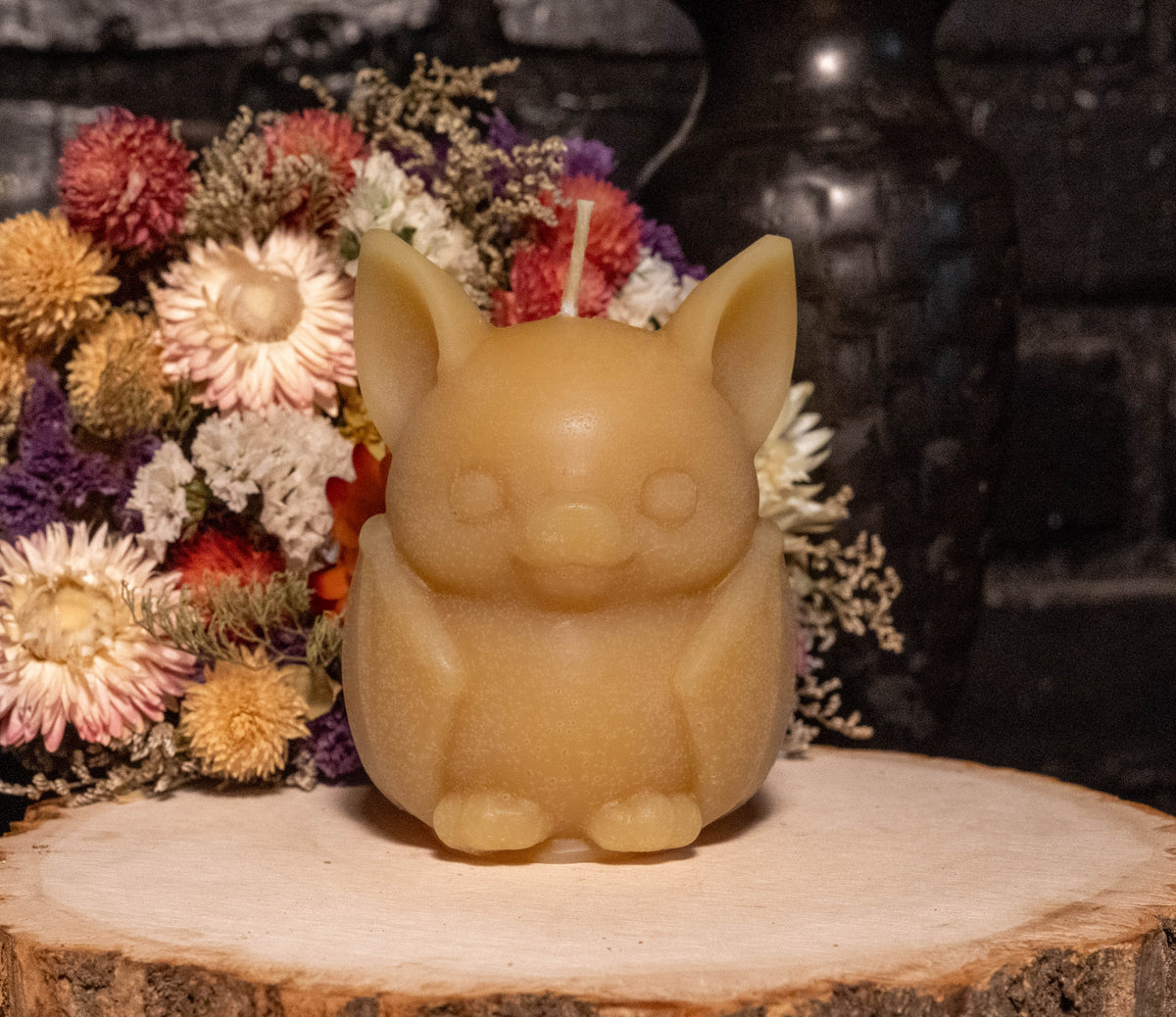 Bat Beeswax Candle: Hand-Poured Halloween Sculpture, Spooky Gothic Decor